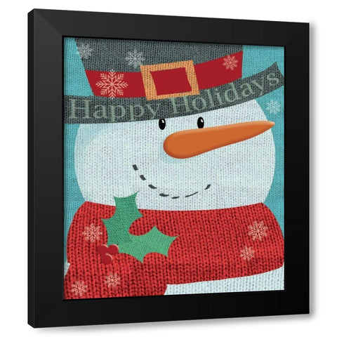 Snowman w/ Scarf Black Modern Wood Framed Art Print by P.S. Art Studios