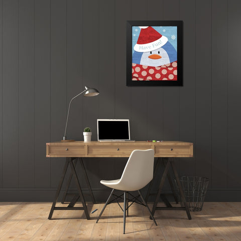 Penguin w/ Scarf Black Modern Wood Framed Art Print by P.S. Art Studios