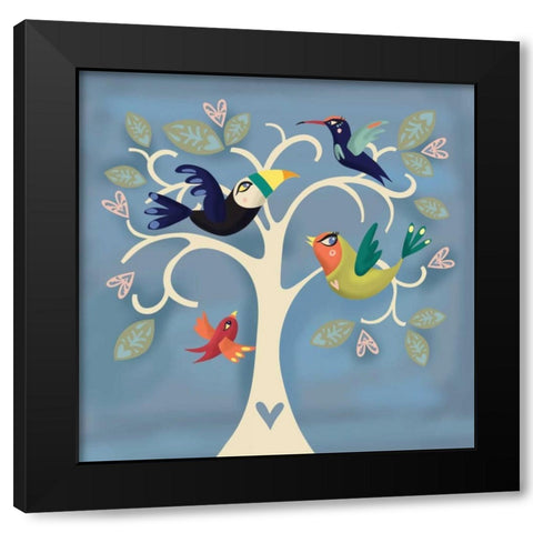 Birds in a Tree Black Modern Wood Framed Art Print by P.S. Art Studios