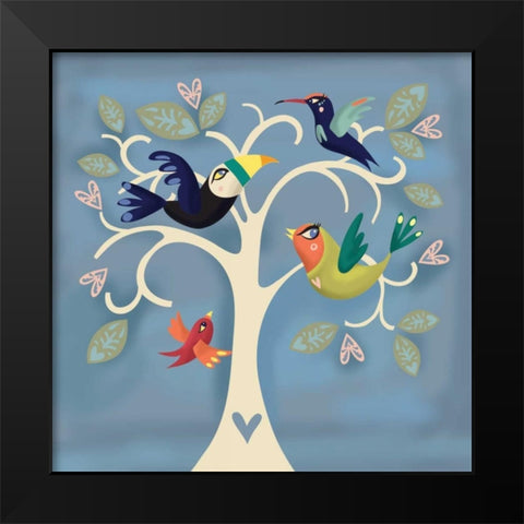 Birds in a Tree Black Modern Wood Framed Art Print by P.S. Art Studios