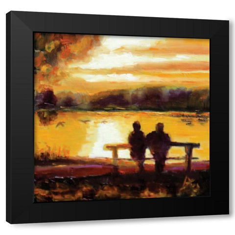 Couple Sunset Black Modern Wood Framed Art Print with Double Matting by P.S. Art Studios