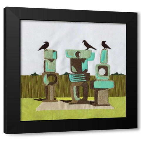 Birds on Rocks Black Modern Wood Framed Art Print with Double Matting by P.S. Art Studios