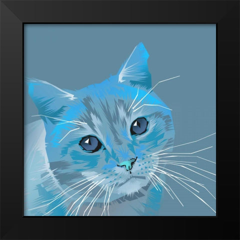 Cat in Blue Black Modern Wood Framed Art Print by P.S. Art Studios