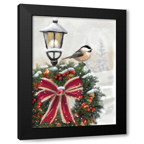 Holiday Wreath Black Modern Wood Framed Art Print by P.S. Art Studios