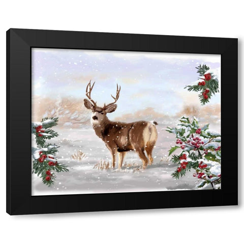 Holiday Deer Black Modern Wood Framed Art Print by P.S. Art Studios