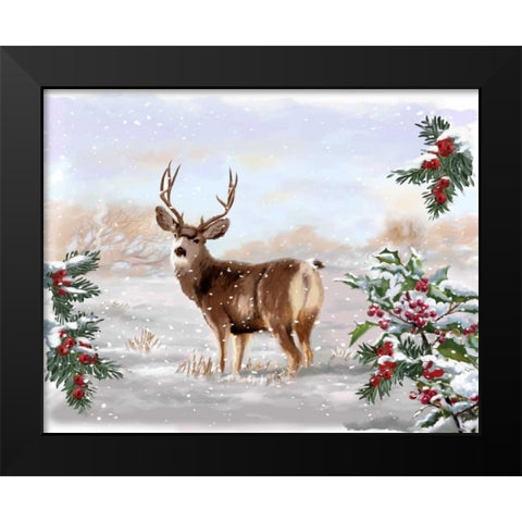 Holiday Deer Black Modern Wood Framed Art Print by P.S. Art Studios