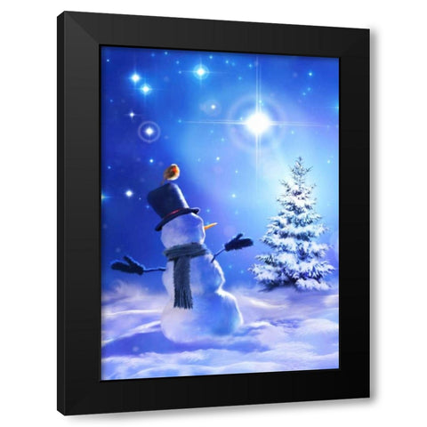 Star Bright Snowman Black Modern Wood Framed Art Print with Double Matting by P.S. Art Studios