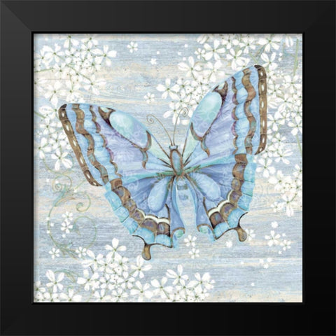Blue Butterfly Black Modern Wood Framed Art Print by P.S. Art Studios