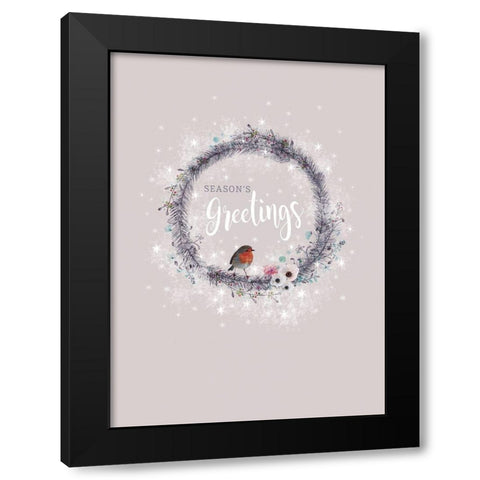 Seasons Greetings Black Modern Wood Framed Art Print with Double Matting by P.S. Art Studios
