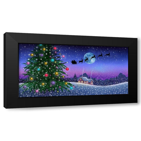 Santas Sleigh Black Modern Wood Framed Art Print by P.S. Art Studios