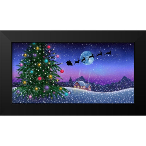 Santas Sleigh Black Modern Wood Framed Art Print by P.S. Art Studios