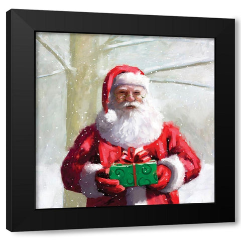 Santa and Gift Black Modern Wood Framed Art Print with Double Matting by P.S. Art