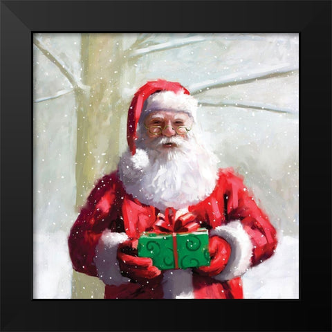 Santa and Gift Black Modern Wood Framed Art Print by P.S. Art