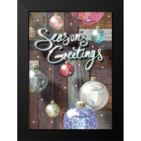 Seasons Greetings Black Modern Wood Framed Art Print by P.S. Art