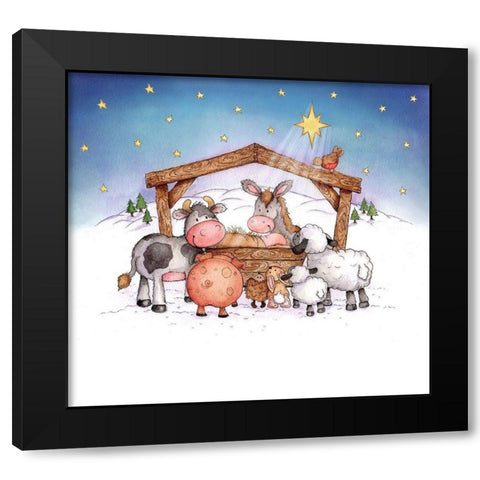 Animal Nativity Black Modern Wood Framed Art Print with Double Matting by P.S. Art