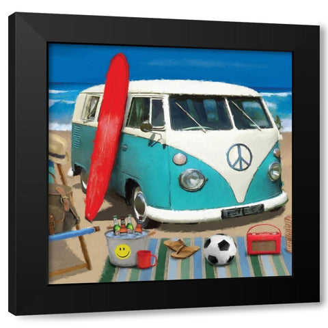 Beach Bug Black Modern Wood Framed Art Print with Double Matting by P.S. Art
