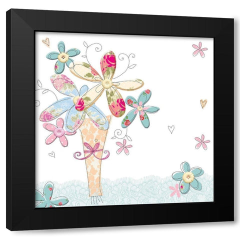 Floral Welcome Black Modern Wood Framed Art Print by P.S. Art
