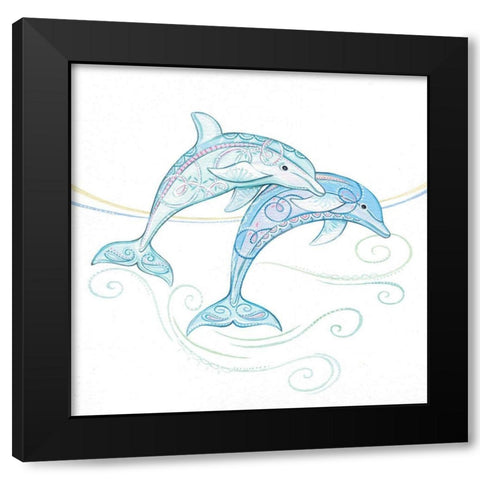 Dolphins Black Modern Wood Framed Art Print with Double Matting by P.S. Art