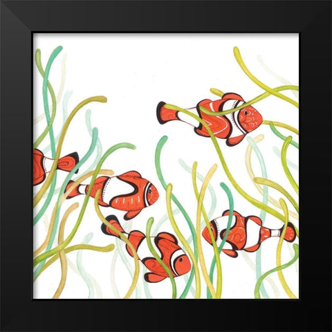 Orange Fish Black Modern Wood Framed Art Print by P.S. Art