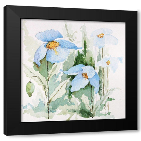Blue Flowers I Black Modern Wood Framed Art Print with Double Matting by P.S. Art