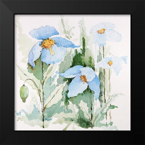 Blue Flowers I Black Modern Wood Framed Art Print by P.S. Art