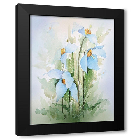 Blue Flowers II Black Modern Wood Framed Art Print by P.S. Art