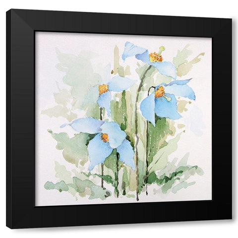 Blue Flowers III Black Modern Wood Framed Art Print with Double Matting by P.S. Art