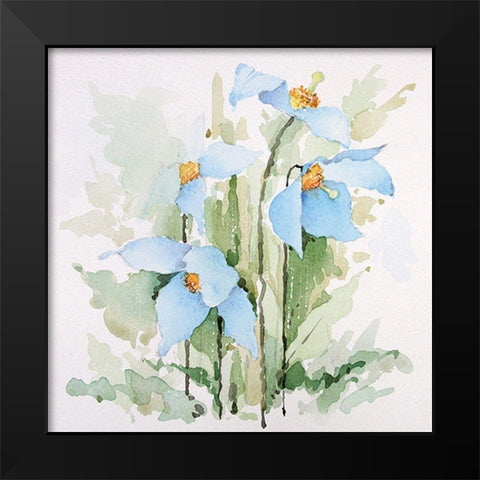 Blue Flowers III Black Modern Wood Framed Art Print by P.S. Art