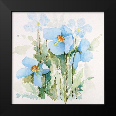 Blue Flowers IV Black Modern Wood Framed Art Print by P.S. Art