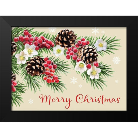 Merry Christmas Black Modern Wood Framed Art Print by P.S. Art