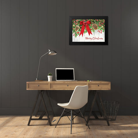 Merry Christmas Black Modern Wood Framed Art Print by P.S. Art