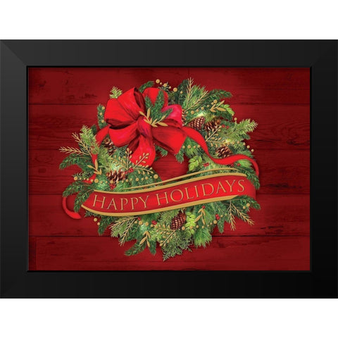 Christmas Wreath Black Modern Wood Framed Art Print by P.S. Art