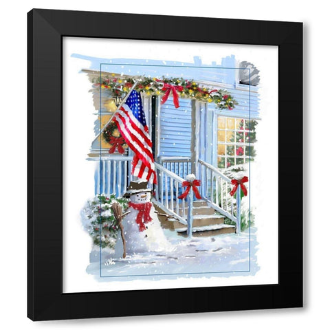 Patriotic Snowmen Black Modern Wood Framed Art Print by P.S. Art