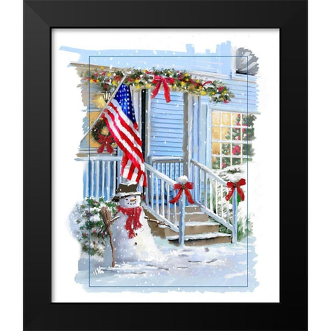 Patriotic Snowmen Black Modern Wood Framed Art Print by P.S. Art