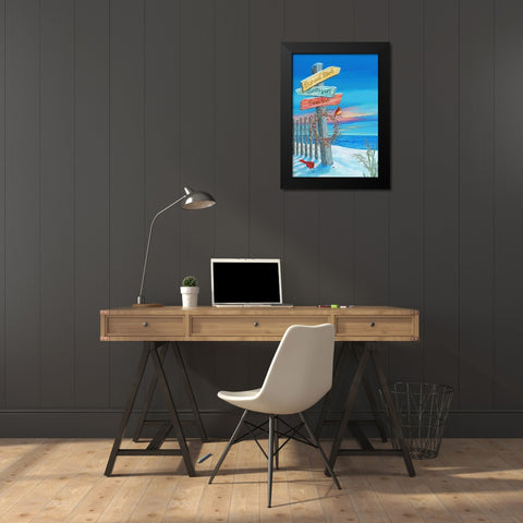 Beach Directions Black Modern Wood Framed Art Print by P.S. Art
