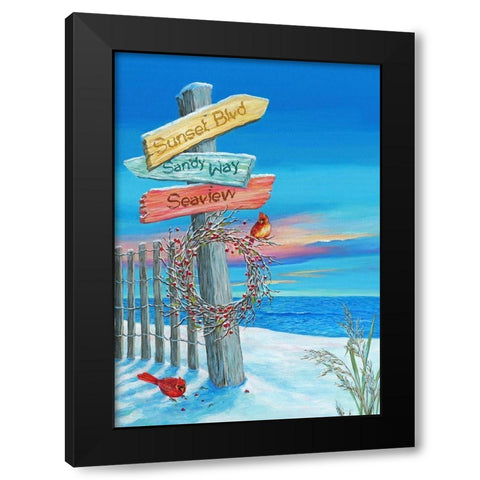 Beach Directions Black Modern Wood Framed Art Print with Double Matting by P.S. Art