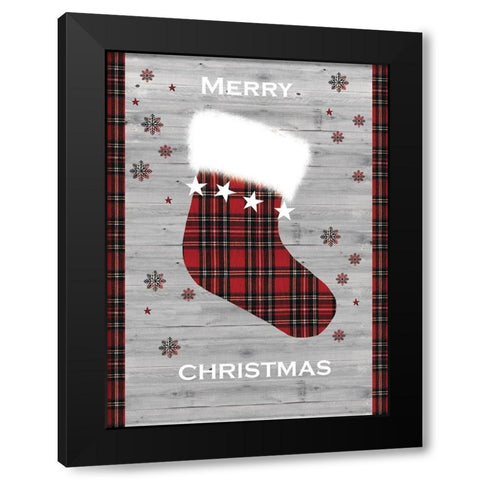 Merry Christmas Stocking Black Modern Wood Framed Art Print by P.S. Art
