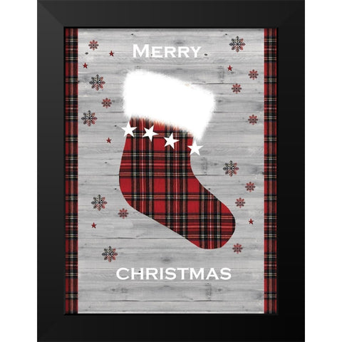 Merry Christmas Stocking Black Modern Wood Framed Art Print by P.S. Art