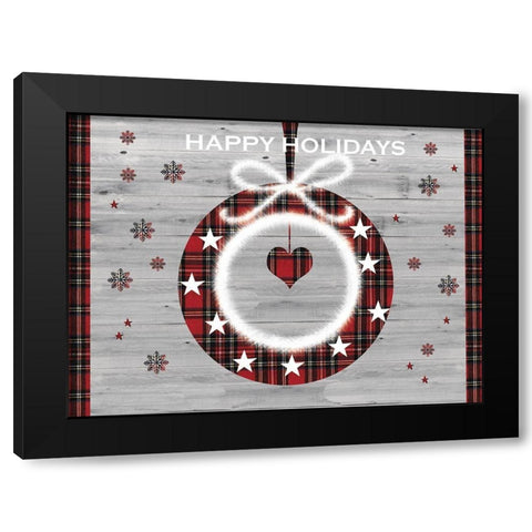 Happy Holidays Wreath Black Modern Wood Framed Art Print with Double Matting by P.S. Art
