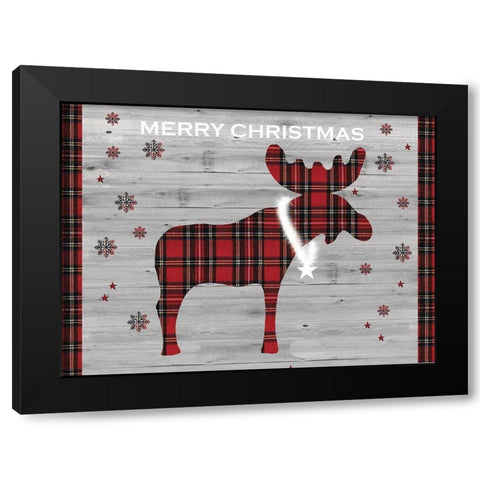 Merry Christmas Moose Black Modern Wood Framed Art Print by P.S. Art