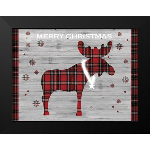 Merry Christmas Moose Black Modern Wood Framed Art Print by P.S. Art