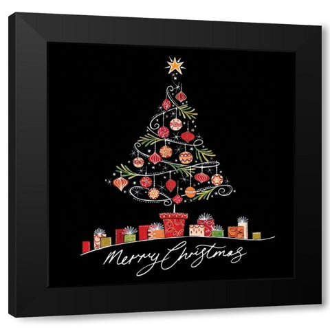 Merry Christmas Black Modern Wood Framed Art Print with Double Matting by P.S. Art