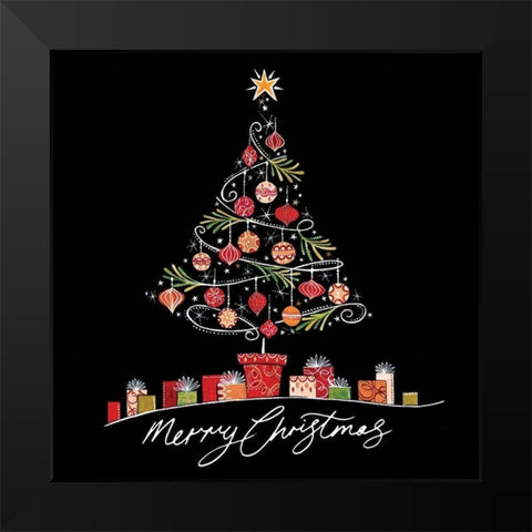 Merry Christmas Black Modern Wood Framed Art Print by P.S. Art