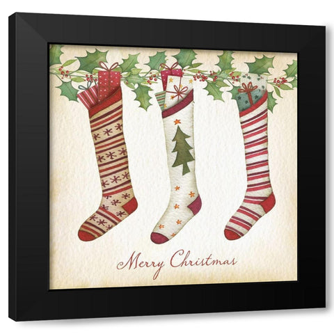 Merry Christmas Stockings Black Modern Wood Framed Art Print by P.S. Art