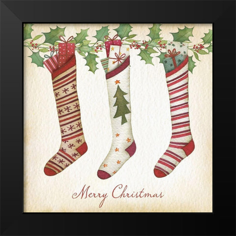 Merry Christmas Stockings Black Modern Wood Framed Art Print by P.S. Art