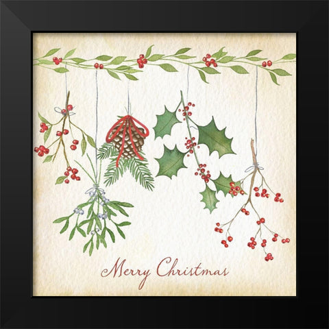 Merry Christmas Holly Black Modern Wood Framed Art Print by P.S. Art