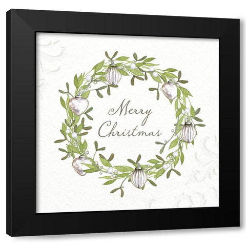 Merry Christmas Wreath Black Modern Wood Framed Art Print with Double Matting by P.S. Art