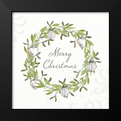 Merry Christmas Wreath Black Modern Wood Framed Art Print by P.S. Art