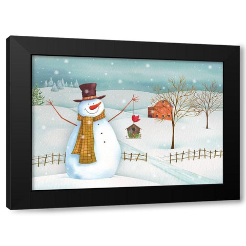 Country Snowman Black Modern Wood Framed Art Print by P.S. Art