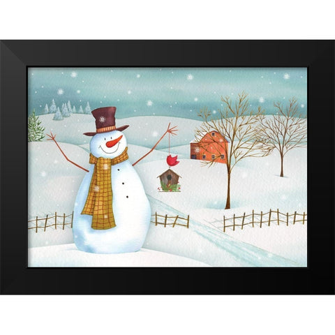 Country Snowman Black Modern Wood Framed Art Print by P.S. Art